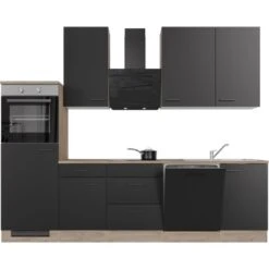Flex-Well Exclusiv Küchenzeile Capri 280 Cm Schwarz Matt-Endgrain Oak -KüchenTraum 4047584070476 4051 S 01