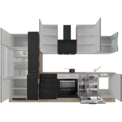 Flex-Well Exclusiv Küchenzeile Capri 310 Cm Schwarz Matt-Endgrain Oak -KüchenTraum 4047584070483 4051 S 02