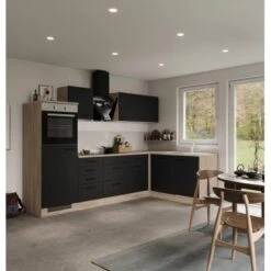 Flex-Well Exclusiv Winkelküche Capri 280 X 170 Cm Schwarz Matt-Endgrain Oak