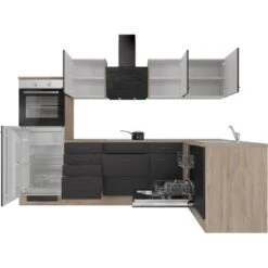 Flex-Well Exclusiv Winkelküche Capri 280 X 170 Cm Schwarz Matt-Endgrain Oak -KüchenTraum 4047584070490 4051 S 02