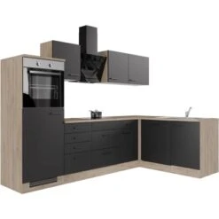 Flex-Well Exclusiv Winkelküche Capri 280 X 170 Cm Schwarz Matt-Endgrain Oak -KüchenTraum 4047584070490 4051 S 03