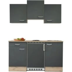 Flex-Well Exclusiv Singleküche Morena 150 Cm Basaltgrau Matt-San Remo Eiche Hell -KüchenTraum 4051 G1501001000MORENAfree