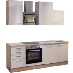 Flex-Well Exclusiv Küchenzeile Orlando 220 Cm Kaschmir Glanz-Sonoma Eiche -KüchenTraum 4051 g2201701012nepalfrei