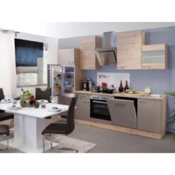 Flex-Well Küchenzeile Arizona 280 Cm Quarz Cubanit-San Remo Eiche