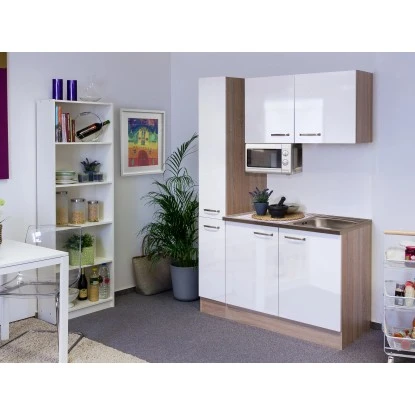 Flex-Well Singleküche 130 Cm Valero Hochglanz Weiß-Sonoma Eiche 3 Flex-Well Singleküche 130 Cm Valero Hochglanz Weiß-Sonoma Eiche