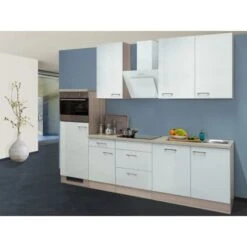 Flex-Well Exclusiv Küchenzeile Abaco 280 Cm Perlmutt Glänzend-Akazie NB