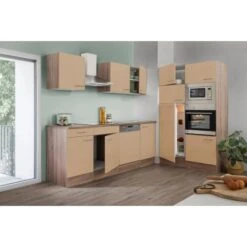 Respekta Economy Küchenzeile KB340EYCMIGKE 340 Cm Cappuccino-Eiche York Nachb.