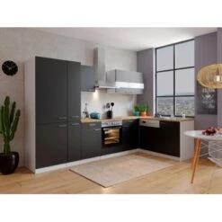 Respekta Winkelküche KBL310WSCGKEG 310 X 172 Cm Schwarz-Weiß-Butcher Nussbaum
