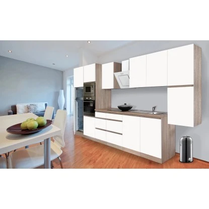 Respekta Premium Küchenzeile Grifflos 385 Cm Weiß Matt-Eiche Sägerau 19 Respekta Premium Küchenzeile Grifflos 385 Cm Weiß Matt-Eiche Sägerau – Bild 17