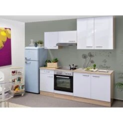 Flex-Well Exclusiv Küchenzeile Valero 210 Cm Hochglanz Weiß-Sonoma Eiche