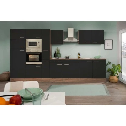 Respekta Küchenzeile Ohne E-Geräte 360 Cm Schwarz Seidengl.-Eiche York 3 Respekta Küchenzeile Ohne E-Geräte 360 Cm Schwarz Seidengl.-Eiche York