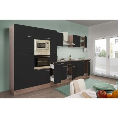 Respekta Küchenzeile Ohne E-Geräte 360 Cm Schwarz Seidengl.-Eiche York 4 Respekta Küchenzeile Ohne E-Geräte 360 Cm Schwarz Seidengl.-Eiche York – Bild 2