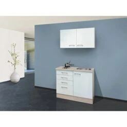 Flex-Well Exclusiv Miniküche Abaco 100 Cm Perlmutt Glänzend-Akazie Nachbildung