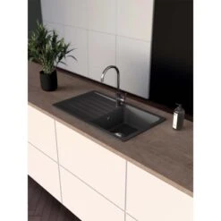 Granitspüle Altena D-100 Inkl. Küchenarmatur Simi 50 Cm X 86 Cm Onyx -KüchenTraum 509101 3587 3