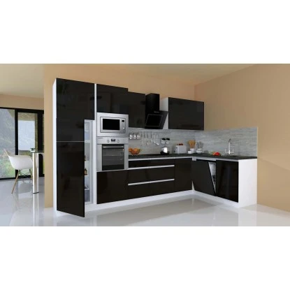 Respekta Premium Winkelküche Grifflos 345 Cm Schwarz Hochglanz-Weiß 8 Respekta Premium Winkelküche Grifflos 345 Cm Schwarz Hochglanz-Weiß – Bild 6