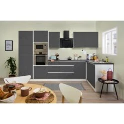 Respekta Premium Winkelküche Grifflos 345 Cm Grau Hochglanz-Weiß -KüchenTraum 5115 4384 GLRPL345HWGGKE 2