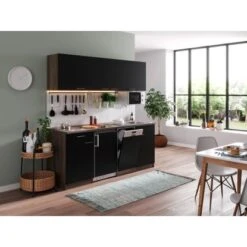 Respekta Küchenzeile KB195EYSMIC 195 Cm Schwarz-Eiche York Nachbildung