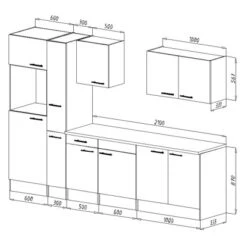 Respekta Küchenzeile KB300EYG 300 Cm Grau Seidenglanz-Eiche York Nachbildung -KüchenTraum 5209044 skizze kb300ey 1