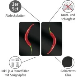 Wenko Herdabdeckplatten Universal Hot Peperoni 2er-Set Mehrfarbig -KüchenTraum 580693 1068 02