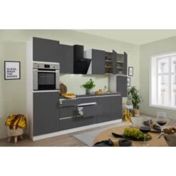 Respekta Küchenzeile GLRP320HWG Grifflos 320 Cm Grau Hochglanz-Weiß