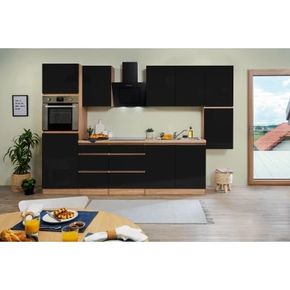 Respekta Küchenzeile GLRP320HESS Grifflos 320 Cm Schwarz Hochglanz-Sonoma Eiche 5 Respekta Küchenzeile GLRP320HESS Grifflos 320 Cm Schwarz Hochglanz-Sonoma Eiche – Bild 3