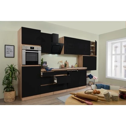 Respekta Küchenzeile GLRP380HESS Grifflos 380 Cm Schwarz Hochglanz-Sonoma Eiche 3 Respekta Küchenzeile GLRP380HESS Grifflos 380 Cm Schwarz Hochglanz-Sonoma Eiche