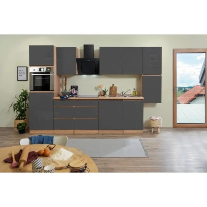 Respekta Küchenzeile GLRP330HESG Grifflos 330 Cm Grau Hochglanz-Sonoma Eiche 5 Respekta Küchenzeile GLRP330HESG Grifflos 330 Cm Grau Hochglanz-Sonoma Eiche – Bild 3