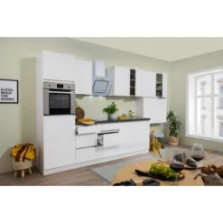 Respekta Küchenzeile GLRP370HWWM Grifflos 370 Cm Weiß Matt