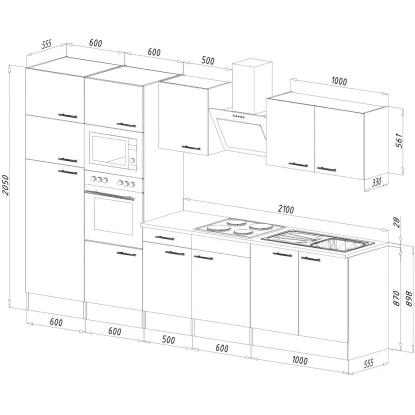 Respekta Küchenzeile Ohne E-Geräte 330 Cm Schwarz Seidengl.-Eiche York 6 Respekta Küchenzeile Ohne E-Geräte 330 Cm Schwarz Seidengl.-Eiche York – Bild 4
