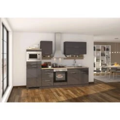 Held Möbel Küchenzeile Mailand 270 Cm Grau Hochglanz-Grau Matt Mit E-Geräten