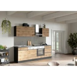 Held Möbel Küchenzeile Turin 240 Cm Wotaneiche-Graphit Mit E-Geräten