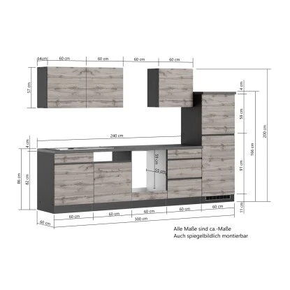 Held Möbel Küchenzeile Turin 300 Cm Wotaneiche-Graphit Ohne E-Geräte 7 Held Möbel Küchenzeile Turin 300 Cm Wotaneiche-Graphit Ohne E-Geräte – Bild 5