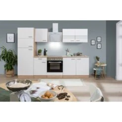 Respekta Küchenzeile KB270ESWCGKE 270 Cm Weiß-Eiche Sägerau Nachbildung Glänzend