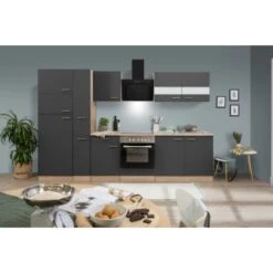 Respekta Küchenzeile KB300ESGCGKE 300 Cm Grau-Eiche Sägerau Nachbildung