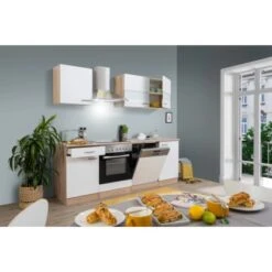 Respekta Küchenzeile KB220ESWC 220 Cm Weiß-Eiche Sägerau Nachbildung Glänzend -KüchenTraum 6447569 KB220ESWC 01