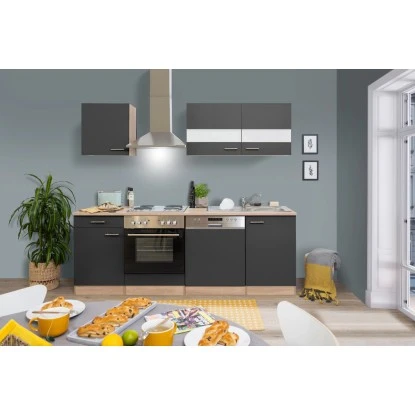 Respekta Küchenzeile KB220ESG 220 Cm Grau-Eiche Sägerau Nachbildung 3 Respekta Küchenzeile KB220ESG 220 Cm Grau-Eiche Sägerau Nachbildung