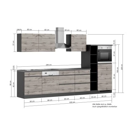 Held Möbel Küchenzeile Turin 330 Cm Graphit-Wotaneiche Mit E-Geräten 8 Held Möbel Küchenzeile Turin 330 Cm Graphit-Wotaneiche Mit E-Geräten – Bild 6