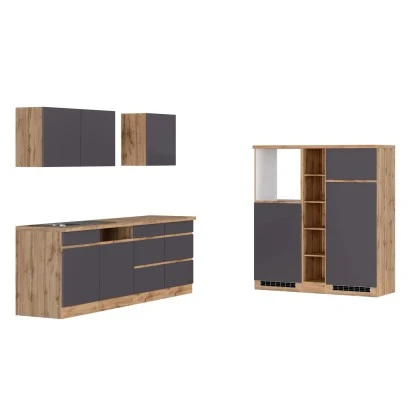 Held Möbel Küchenzeile Turin 390 Cm Graphit-Wotaneiche Ohne E-Geräte 4 Held Möbel Küchenzeile Turin 390 Cm Graphit-Wotaneiche Ohne E-Geräte – Bild 2