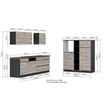 Held Möbel Küchenzeile Turin 390 Cm Graphit-Wotaneiche Ohne E-Geräte 7 Held Möbel Küchenzeile Turin 390 Cm Graphit-Wotaneiche Ohne E-Geräte – Bild 5