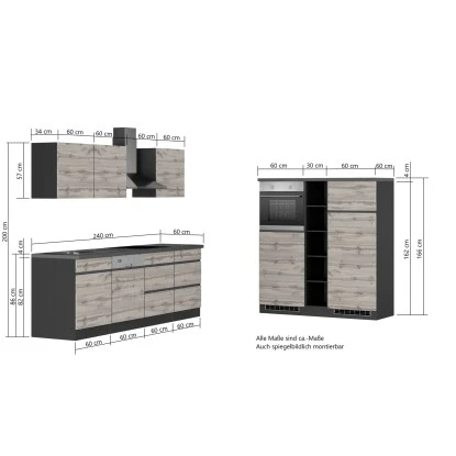 Held Möbel Küchenzeile Turin 390 Cm Wotaneiche-Graphit Mit E-Geräten 8 Held Möbel Küchenzeile Turin 390 Cm Wotaneiche-Graphit Mit E-Geräten – Bild 6