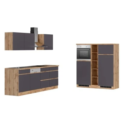 Held Möbel Küchenzeile Turin 390 Cm Graphit-Wotaneiche Mit E-Geräten 5 Held Möbel Küchenzeile Turin 390 Cm Graphit-Wotaneiche Mit E-Geräten – Bild 3