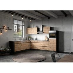 Held Möbel Winkelküche Turin 300 X 240 Cm Wotaneiche-Graphit Ohne E-Geräte