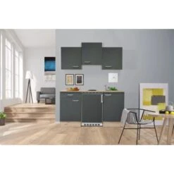 Flex-Well Exclusiv Singleküche Morena 150 Cm Basaltgrau Matt-San Remo Eiche Hell -KüchenTraum 654 4051 G1501001000MORENA 1