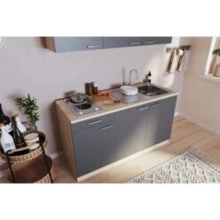 Respekta Singleküche Luis 150 Cm Grau-Eiche Sägerau -KüchenTraum 658045 4384 4