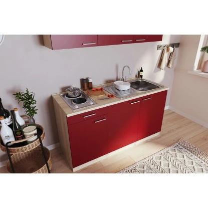 Respekta Singleküche Luis 150 Cm Rot-Eiche Sägerau 6 Respekta Singleküche Luis 150 Cm Rot-Eiche Sägerau – Bild 4