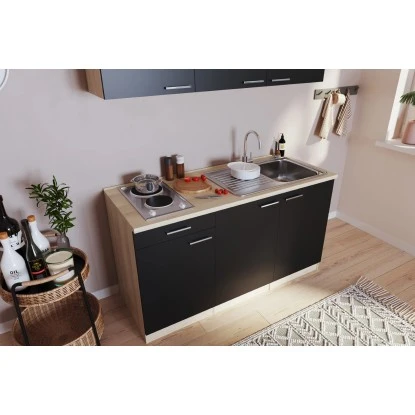 Respekta Singleküche Luis 150 Cm Schwarz-Eiche Sägerau 6 Respekta Singleküche Luis 150 Cm Schwarz-Eiche Sägerau – Bild 4