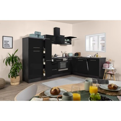 Respekta Premium Winkelküche RP290ESC 290 X 200 Cm Schwarz Hochglanz-Eiche Grau 3 Respekta Premium Winkelküche RP290ESC 290 X 200 Cm Schwarz Hochglanz-Eiche Grau