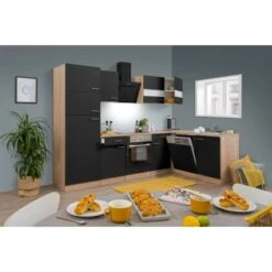 Respekta Winkelküche KBL280ESWSC 280 Cm Schwarz-Eiche Sonoma Sägerau Nachbildung -KüchenTraum 6862403 KBL280ESSSC 01