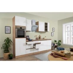 Respekta Küchenzeile Ohne E-Geräte 280 Cm Grifflos Weiß Hochglanz-Eiche Sägerau -KüchenTraum 6980544 4384 3