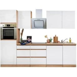 Respekta Küchenzeile Ohne E-Geräte 280 Cm Grifflos Weiß Hochglanz-Eiche Sägerau -KüchenTraum 6980544 4384 4